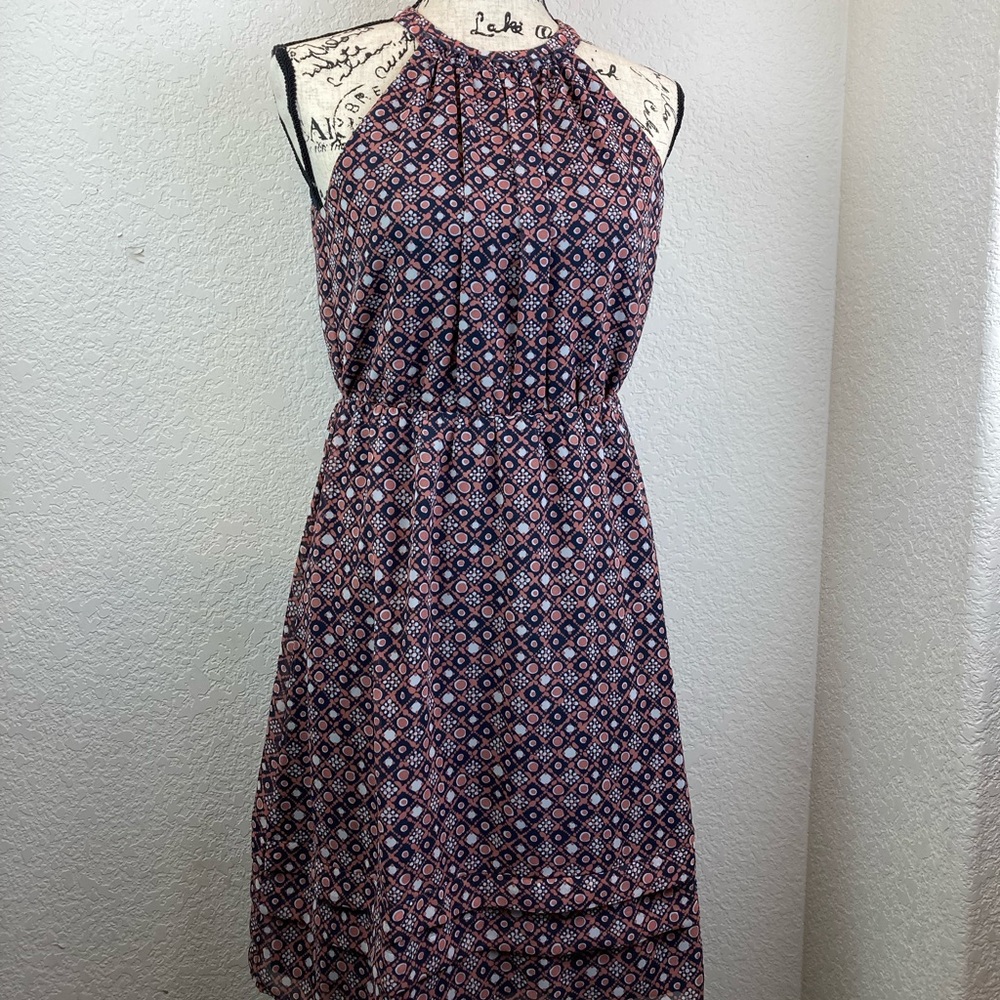 *Loft Women’s Coral Geometric Halter High Neck Sleeveless Sz 2 Sheath Dress A85
